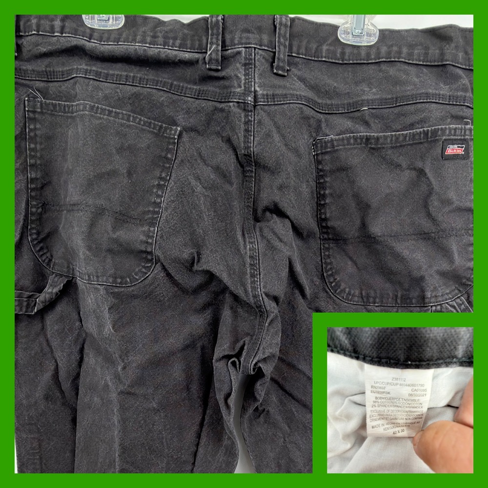 Dickies Duck Carpenter Pants Mens 42x30 Black Canvas Workwear Utility Painter